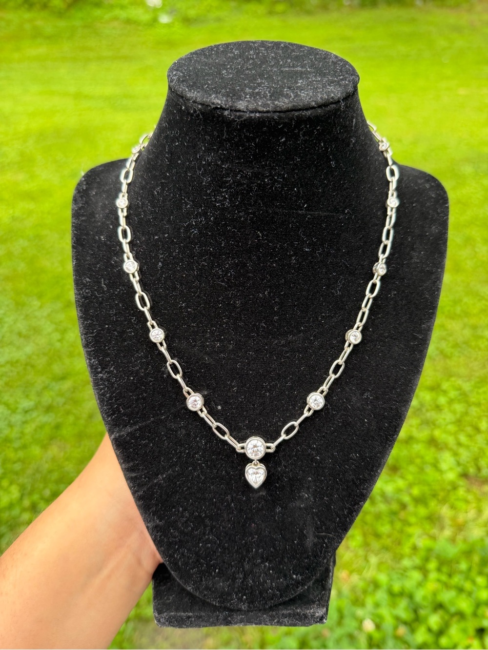 925 Sterling Silver Cubic Zirconia Station Necklace